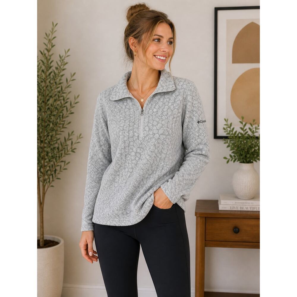 Columbia Fleece Quarter Zip Pullover Gray Women’s Size L Cozy Outdoor Top